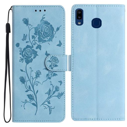 Samsung Galaxy A20/A30 Rose Embossed Leather Case Sky Blue - 1