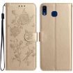 Samsung Galaxy A20e Gold Rose Flower Embossed Leather Phone Case - 1