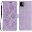 Samsung Galaxy A22 5G Leather Case Rose Flower Emboss Light Purple - 1