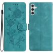 Samsung Galaxy A24 Green Leather Case with Rose Flower Embossing - 1