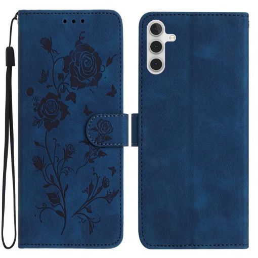 Samsung Galaxy A26 Dark Blue Rose Flower Embossed Leather Case - 1