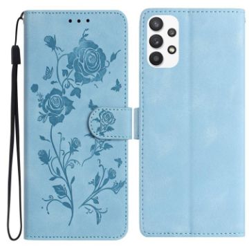 Samsung Galaxy A33 Sky Blue Rose Embossed Leather Phone Case - 1