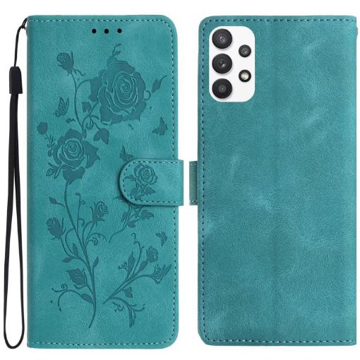 Samsung Galaxy A33 Green Leather Case with Rose Flower Embossing - 1