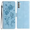 Samsung Galaxy A34 Sky Blue Rose Embossed Leather Phone Case - 1