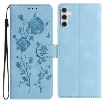 Samsung Galaxy A34 Sky Blue Rose Embossed Leather Phone Case - 1