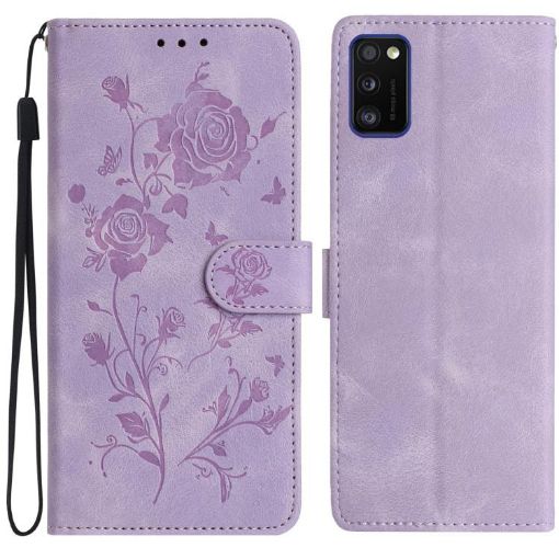 Samsung Galaxy A41 Light Purple Rose Embossed Leather Phone Case - 1