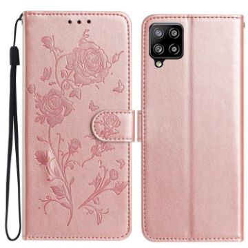 Samsung Galaxy A42 Rose Flower Embossed Leather Case - Rose Gold - 1