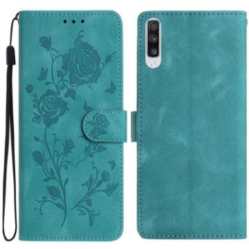 Samsung Galaxy A50 Green Rose Flower Embossed Leather Phone Case - 1
