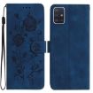Samsung Galaxy A51 Dark Blue Rose Flower Embossed Leather Case - 1