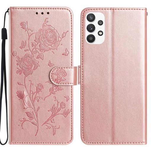 Samsung Galaxy A53 Rose Flower Embossed Leather Case - Rose Gold - 1