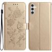 Samsung Galaxy A54 Gold Rose Flower Embossed Leather Phone Case - 1