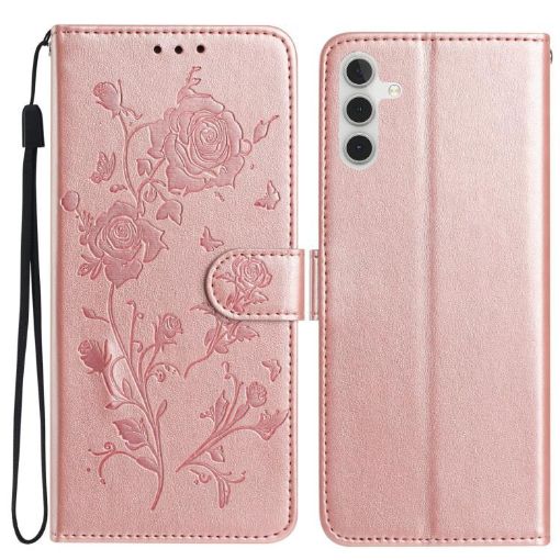 Samsung Galaxy A56 Rose Flower Embossed Leather Case Rose Gold - 1