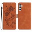 Samsung Galaxy A56 Brown Leather Case with Rose Flower Embossing - 1