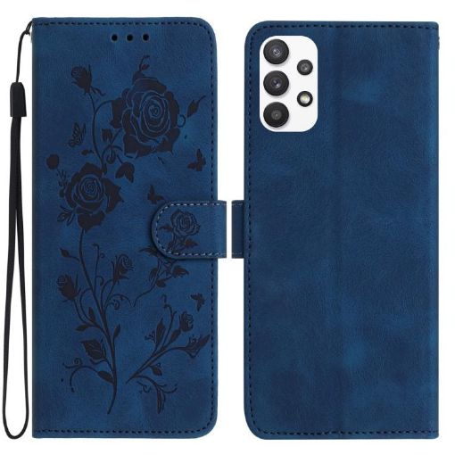 Samsung Galaxy A72 Dark Blue Rose Embossed Leather Phone Case - 1