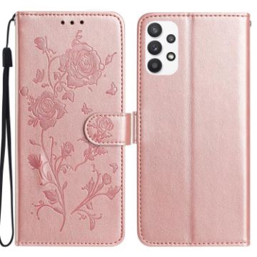 Samsung Galaxy A73 Rose Flower Embossed Leather Case - Rose Gold - 1