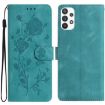 Samsung Galaxy A73 Green Leather Case with Rose Flower Embossing - 1