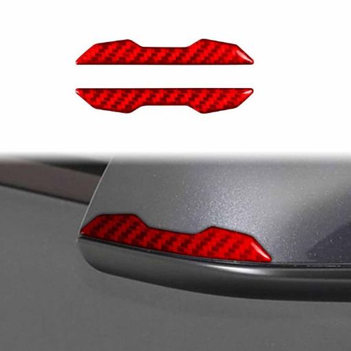 Tesla Model 3/Y/S/X Carbon Fiber Rearview Mirror Stickers, Red, 2pcs Set - 1