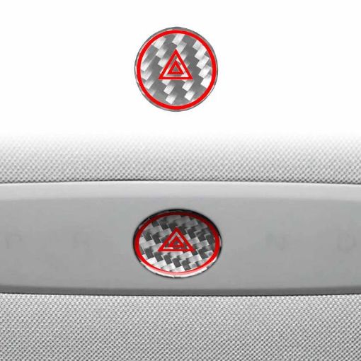 Tesla Model 3 2023 Carbon Fiber Emergency Light Button Sticker Silver - 1