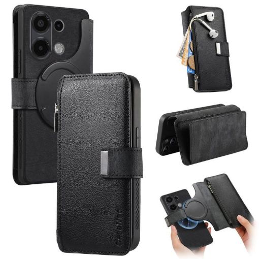 Redmi Note 13 4G Case - MagSafe RFID Zipper Wallet Leather (Black) - 1