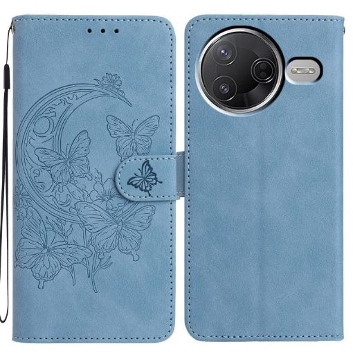 Xiaomi Poco F7 Pro Blue Leather Case - Moonlit Butterfly Dance Pattern - 1