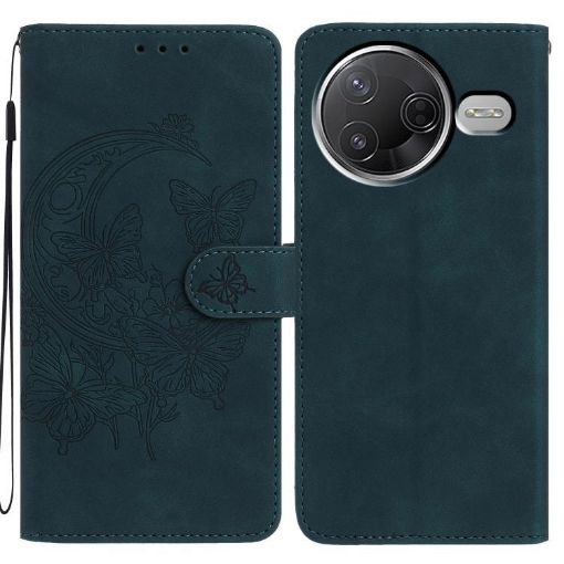 Redmi K80/K80 Pro Green Leather Case - Moonlit Butterfly Dance Pattern - 1
