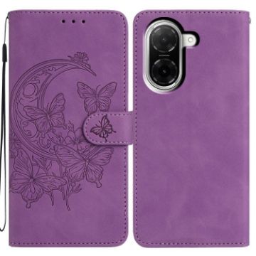 Redmi A5 4G Purple Leather Case - Moonlit Butterfly Dance Pattern - 1