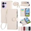 OPPO Reno13 Pro Leather Wallet Phone Case with Crossbody Strap - White - 1