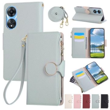OPPO A78/A58 5G Sky Blue Leather Wallet Phone Case with Strap - 1