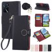 OPPO A16 4G Leather Wallet Phone Case with Crossbody Strap - Black - 1