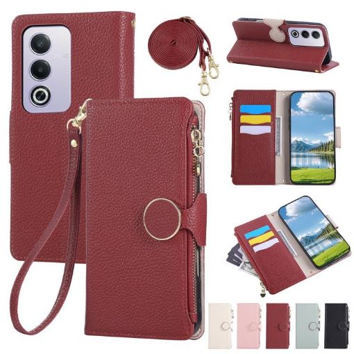 OPPO A3 Pro/A80 5G Red Leather Wallet Phone Case with Crossbody Strap - 1