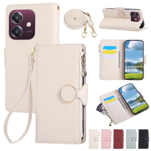 OPPO A3 Pro/A80 5G White Leather Wallet Phone Case with Strap - 1