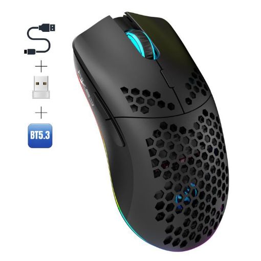 HXSJ T66 Black RGB Rechargeable Mouse - Wired & Wireless 3 Modes - 1