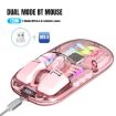 HXSJ T200 Pink Transparent RGB Wireless Mouse - Dual Modes 2.4G BT5.0 - 2