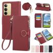 Realme C75/14X 5G Red Leather Wallet Phone Case with Crossbody Strap - 1