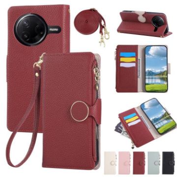 Redmi K80 Pro/Poco F7 Ultra Leather Wallet Phone Case with Strap (Red) - 1