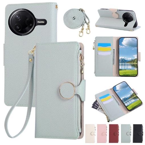 Redmi K80/Poco F7 Pro Sky Blue Leather Wallet Case with Strap - 1