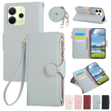 Redmi Note 14 4G Leather Wallet Phone Case with Strap - Sky Blue - 1