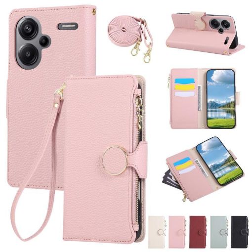 Redmi Note 13 Pro+ Pink Leather Wallet Case with Crossbody Strap - 1
