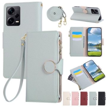 Redmi Note 12 Pro 5G Sky Blue Leather Wallet Case with Crossbody Strap - 1