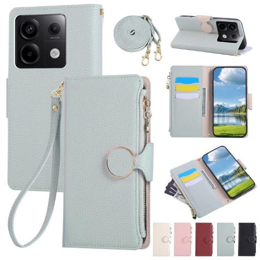 Redmi Note 13 Pro 4G Sky Blue Leather Wallet Case with Strap - 1