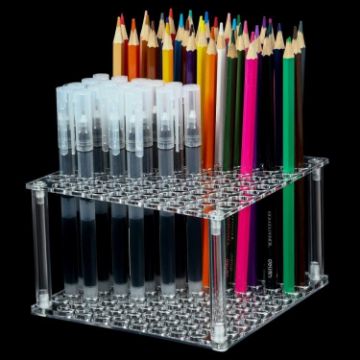 YX163 96-Hole Transparent Acrylic Paint Brush & Pencils Stand Organizer - 1