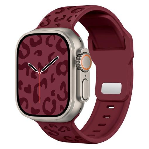 Leopard Silicone Watch Band for Apple Watch 46/49/45/44mm - Wine Red - 1
