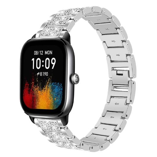 Amazfit GTS4/3/2/2E/GT2 Mini 20mm Diamond Steel Watch Band Silver - 1
