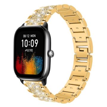 20mm Gold Diamond Jewelry Steel Watch Band for Amazfit GTS4/3/2/2E/GT2 Mini - 1