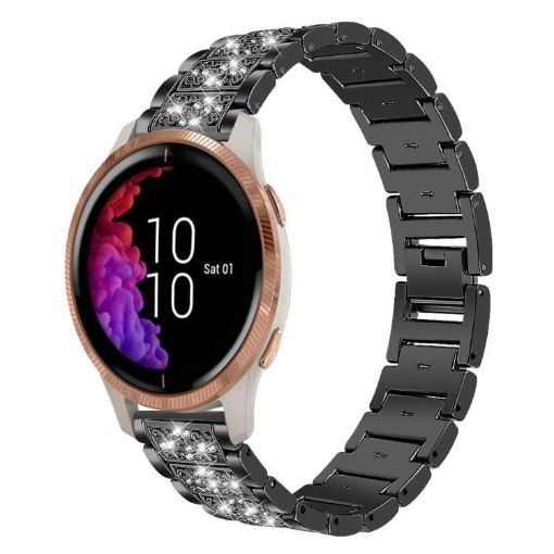 20mm Black Diamond Steel Watch Band for Garmin Venu 2/Sq2/Sq - 1