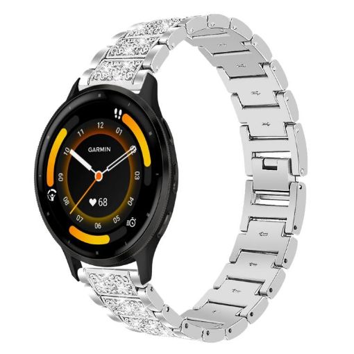22mm Silver Steel Watch Band for Garmin Venu 3/vivoactive4 Diamond Jewelry - 1