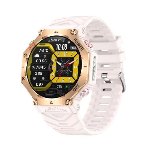 KC91 Outdoor GPS Smart Watch, 1.39" IPS Screen, 3ATM, Flashlight, Pink - 1