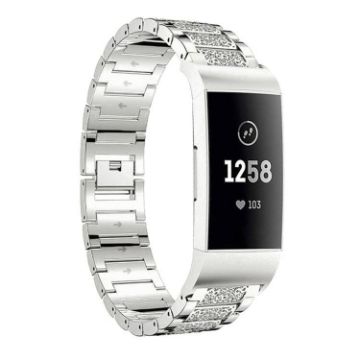 Fitbit Charge 4/3 Diamond Jewelry Stainless Steel Watch Band Silver - 1