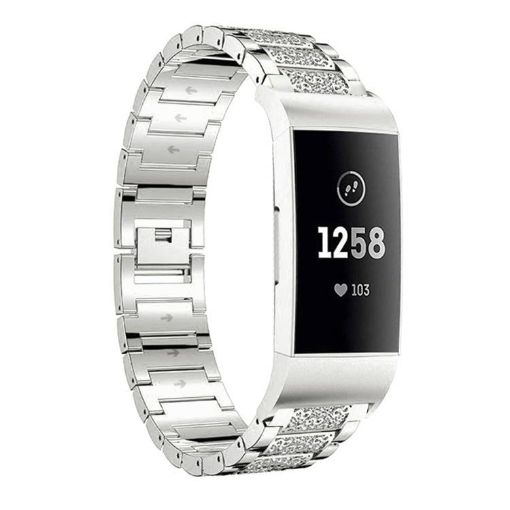 Fitbit Charge 4/3 Diamond Jewelry Stainless Steel Watch Band Silver - 1