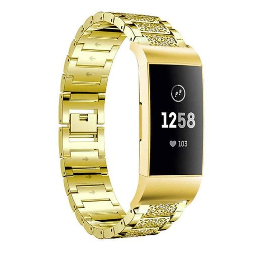 Fitbit Charge 4/3 Gold Diamond Jewelry Stainless Steel Watch Band 18mm - 1